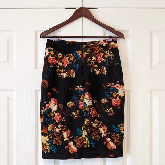 Size 10 Lined Floral Cynthia Rowley Black Pencil Skirt Maximalist Whimsical - Picture 2 of 12